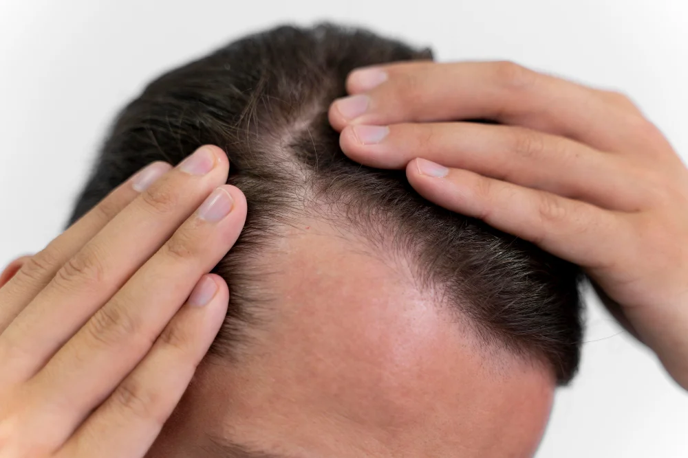 Patient evaluating if they are a good candidate for hair transplant in Turke