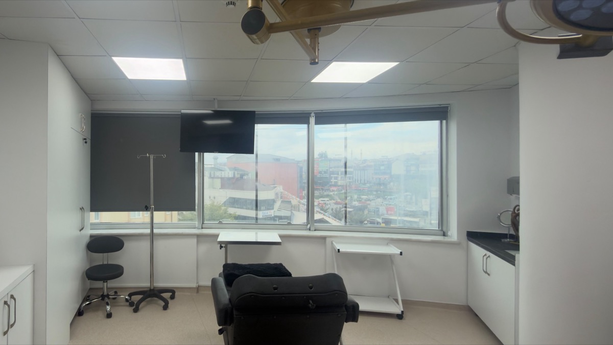 Hospital procedure room used for hair transplant surgery, daylight